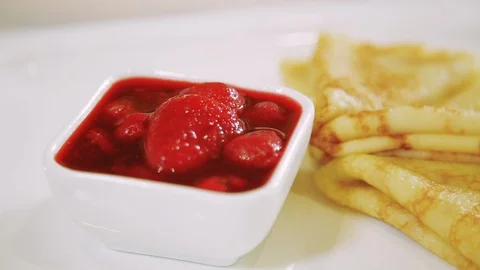 Homemade Pancakes With Raspberry Jam. Stock Footage 87195150