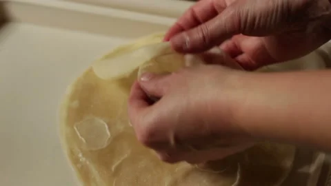 Homemade phyllo dough. Base for classic spring rolls and shrimp rolls 스톡 동영상 228041631