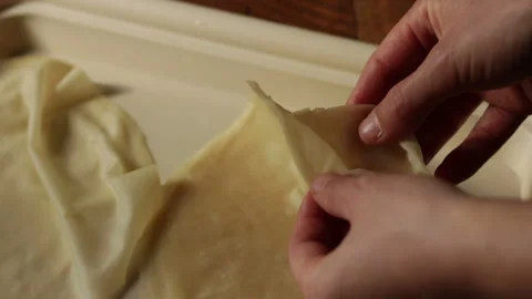 Homemade phyllo dough. Base for classic spring rolls and shrimp rolls, 스톡 동영상 228042405