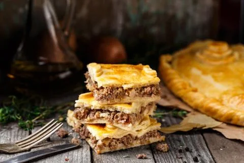 Homemade pie stuffed with beef Stock Photos
