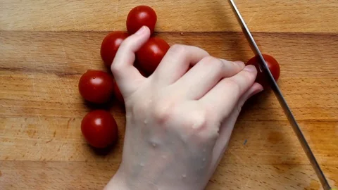 Homemade pizza step by step instruction.DIY pizza step 5.gently chop the Stock Footage 129462460