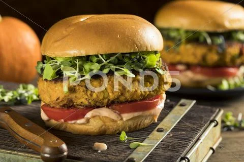 Homemade Pumpkin and Bean Burger Stock Photos