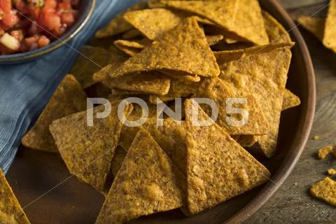 Homemade Pumpkin Tortilla Chips Stock Photos