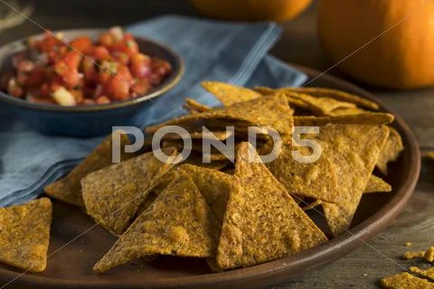 Homemade Pumpkin Tortilla Chips Stock Photos