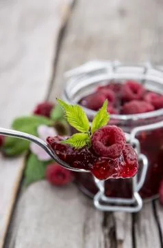 Homemade raspberry jam Stock Photos