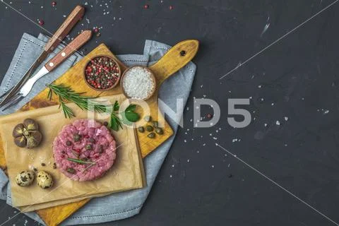 Homemade raw organic Ground beef Burger steak Stock Photos