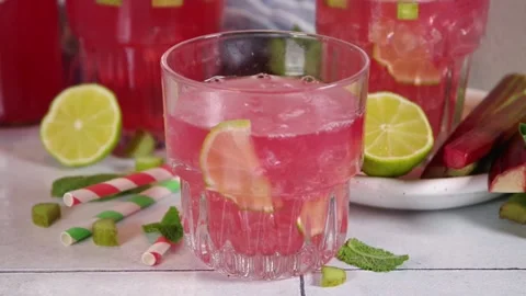Homemade rhubarb lemonade Stock Footage 197301256