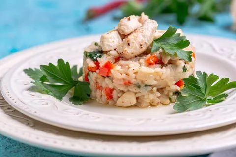Homemade risotto with chicken. Stock Photos