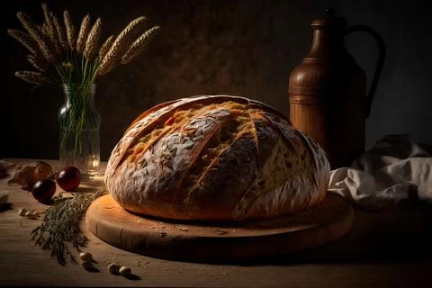 Homemade Rustic Artisan Bread Or Italian Ciabatta , bread sourdough, rustic.. Stock Illustration