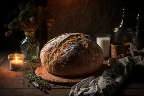 Homemade Rustic Artisan Bread Or Italian Ciabatta , bread sourdough, rustic.. Stock Illustration