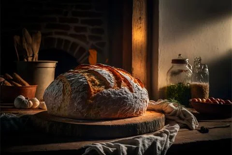 Homemade Rustic Artisan Bread Or Italian Ciabatta , bread sourdough, rustic.. Stock Illustration
