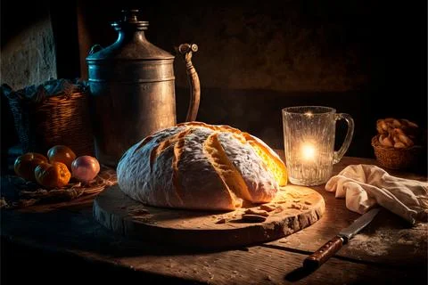 Homemade Rustic Artisan Bread Or Italian Ciabatta , bread sourdough, rustic.. Stock Illustration