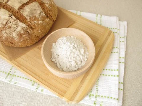 Homemade rye bread and rye flour Stock Photos