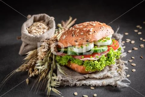 Homemade sandwich with lettuce, egg and tomato Stock Photos