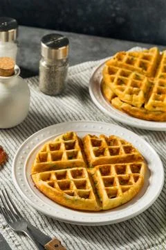 Homemade Savory Waffles for Breakfast Stock Photos