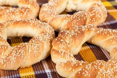Homemade Simit Closeup Stock Photos