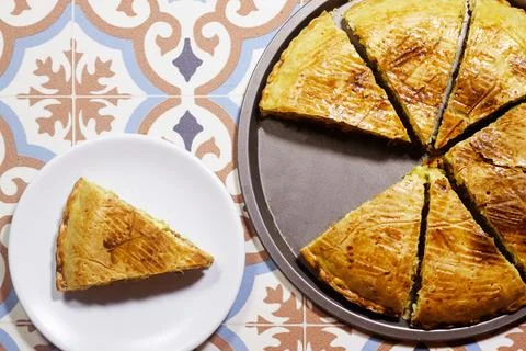 Homemade slice Meat Pie made from meat and cheese and egg Stock Photos