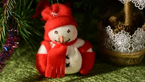 Homemade snowman under the tree Stock Footage 120643684