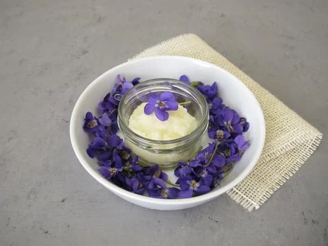 Homemade solid deodorant with sweet violet scent Stock Photos
