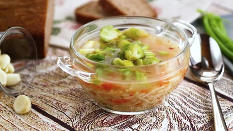 Homemade Soup with Brussels Sprouts. Stock Footage 299859071