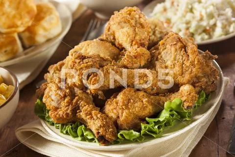 Homemade Southern Fried Chicken With Biscuits And Mashed Potatoes Stock Images Page Everypixel