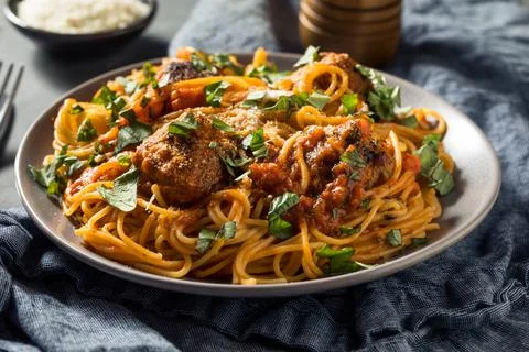 Homemade Spaghetti and Turkey Meatballs Stock Photos
