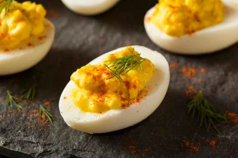 Homemade Spicy Deviled Eggs 스톡 사진