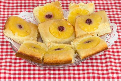 Homemade sponge cake with pineapple Stock Photos