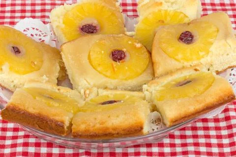 Homemade sponge cake with pineapple Stock Photos