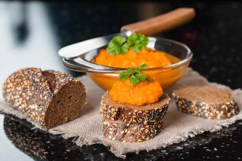 Homemade squash paste on bread Stock Photos