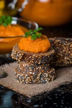 Homemade squash paste on bread Stock Photos