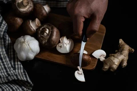 Homemade stack of organic delicious mushrooms isolated from background with.. Stock Photos