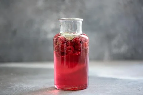 Homemade strawberry and blueberry lemonade with ice and mint Stock Photos