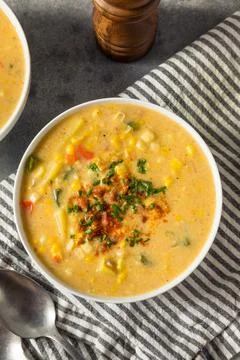 Homemade Summer Corn Chowder Stock Photos