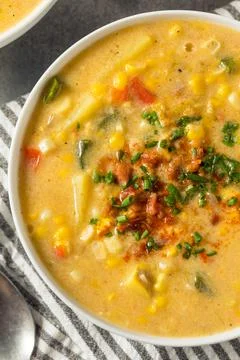 Homemade Summer Corn Chowder Stock Photos