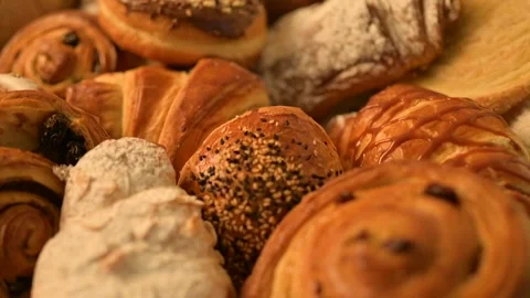 Homemade sweet bread on a rustic background. Fresh sweet bakery. Stock Footage 158114983