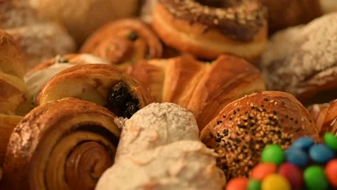 Homemade sweet bread on a rustic background. Fresh sweet bakery. Stock Footage 158114987