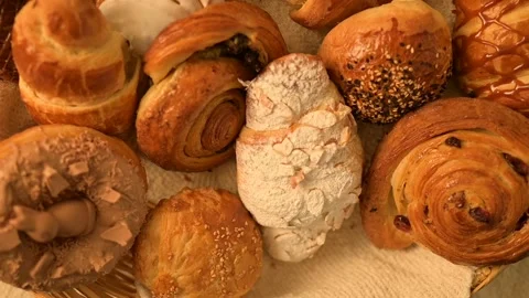 Homemade sweet bread on a rustic background. Fresh sweet bakery. Stock Footage 158115178