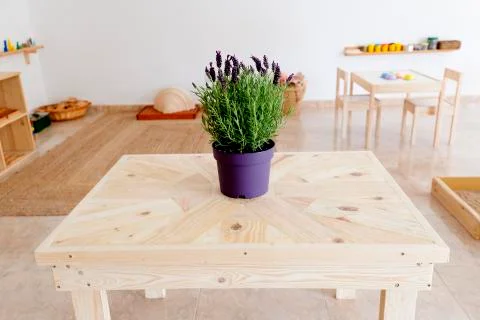 Homemade table in a learning space Stock Photos