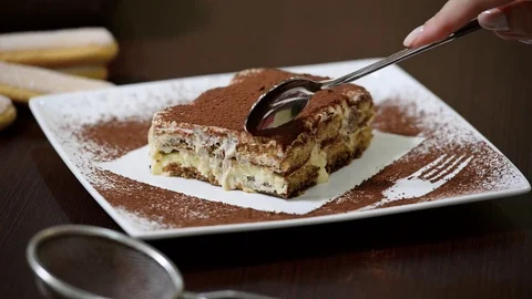 Homemade tiramisu cake traditional Italian dessert Stock Footage