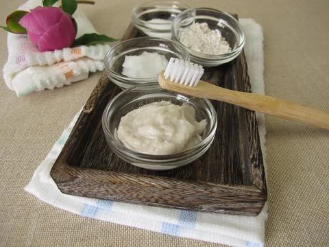 Homemade toothpaste from three ingredients Stock Photos