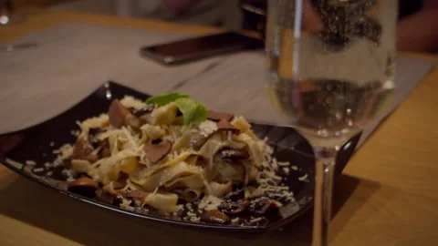 Homemade truffle risotto  with Prosecco Stock Footage 172064238