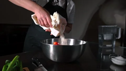 Homemade Vegan Lasagna: Adding Flour for a Healthy, Traditional Italian Meal Stock Footage 332770744