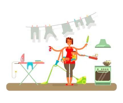 Homemaker is cleaning Stock Illustration