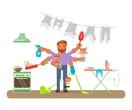Homemaker is cleaning Stock Illustration