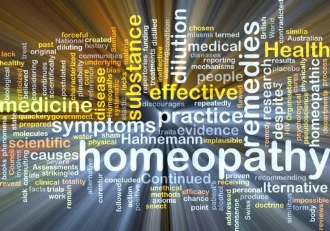 Homeopathy wordcloud concept illustration glowing Stock Illustration