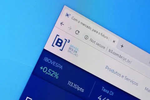 Homepage of b3 website on the display of PC, url - b3.com.br. Stock-Fotos