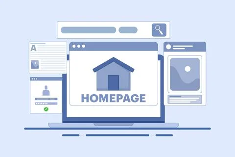 Homepage concept, web page design on laptop. Stock Illustration