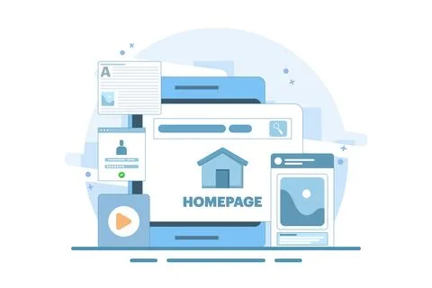 Homepage concept, web page design on laptop. Stock Illustration