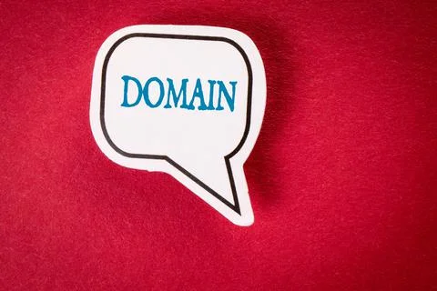 Homepage, Domain HTML Web Design Concept. Speech bubble on red background Foto stock
